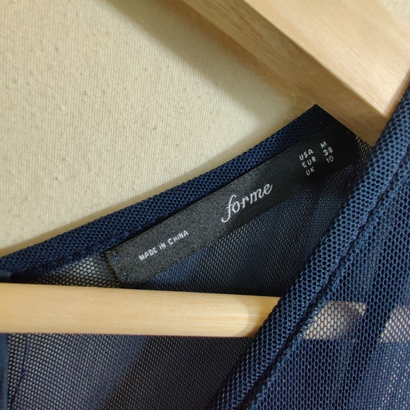 FOR ME Blue Multicolored Embroidered Design Hem Sleeveless Mesh Zip Up Dress M - Picture 5 of 9